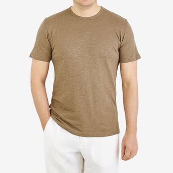 Sunspel Tan Brown Cotton Linen T-Shirt Front
