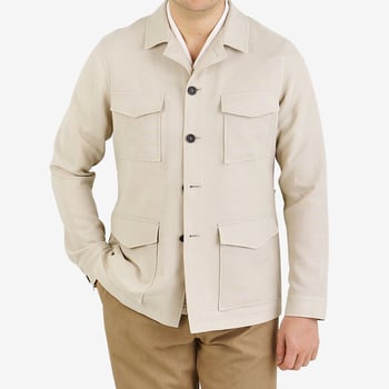 Tagliatore Light Beige Cotton Linen Shirt Jacket Front