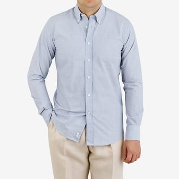 Canali Blue Beige Striped Cotton Linen BD Shirt Front1