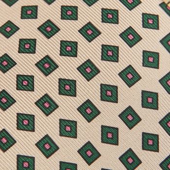 Drake's Beige Silk Geometric Print Lined Tie Fabric