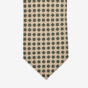 Drake's Beige Silk Geometric Print Lined Tie Tip