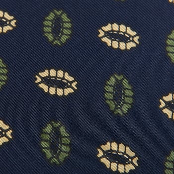 Drake's Navy Blue Silk Geometric Print Lined Tie Fabric