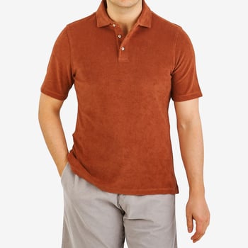 Stenströms Brick Red Cotton Towelling Polo Shirt Front