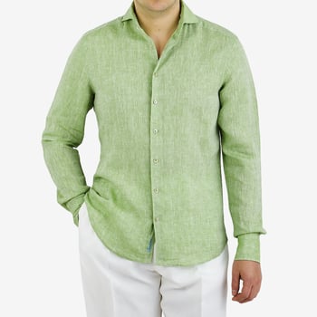 Stenströms Bright Green Linen Cutaway Slimline Shirt Front
