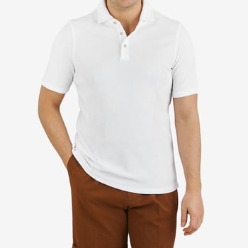Stenströms White Cotton Towelling Polo Shirt Front