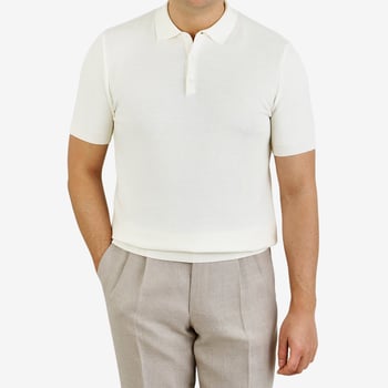 Sunspel Ecru Fine Texture Cotton Polo Shirt Front