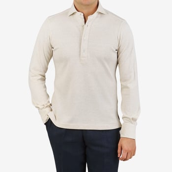 100Hands Beige Melange Cotton Linen Popover Shirt Front