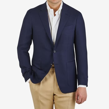 Canali Navy Blue Wool Kei Unlined Blazer Front