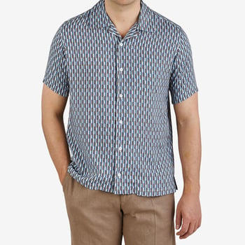 Giannetto Portofino Blue Viscose Printed Short Sleeve Shirt Front1