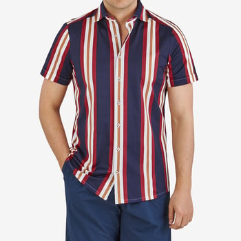 Stenströms Blue Striped Cotton Short Sleeve Shirt Front