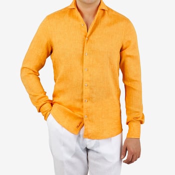 Stenströms Muted Orange Linen Cutaway Slimline Shirt Front