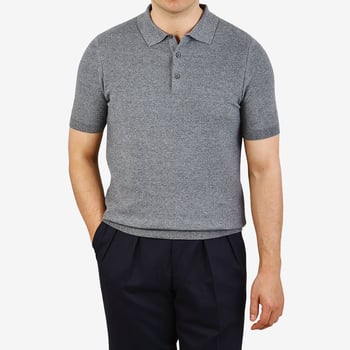 Sunspel Grey Fine Texture Cotton Polo Shirt Front