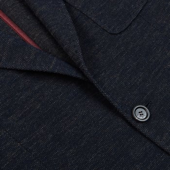 Canali Navy Melange Wool Cotton Jersey Blazer Closed