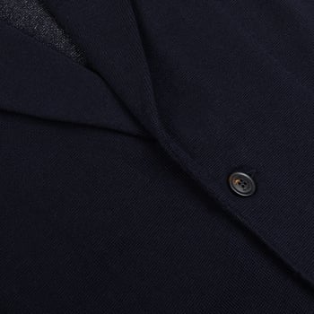 Lardini Navy Blue Merino Wool Knitted Blazer Closed