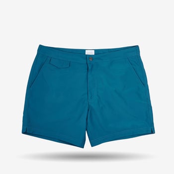Sunspel Aqua Blue Tailored Swim Shorts Front