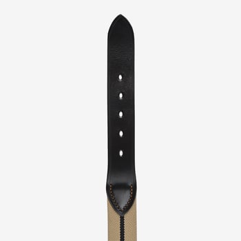 Hardy & Parsons Beige Striped Canvas Black Leather 35mm Belt Strap