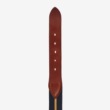 Hardy & Parsons Navy Striped Canvas Cognac Leather 35mm Belt Strap