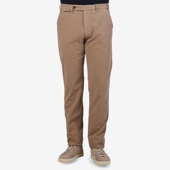 Berwich Light Brown Cotton Twill Flat Front Trousers Front