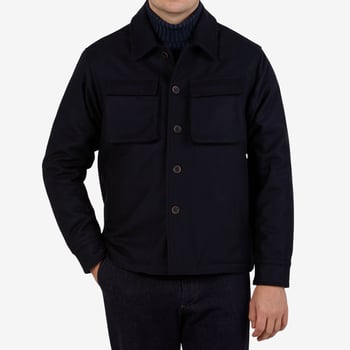 COF Navy Blue Wool Technical Padded Overshirt Front