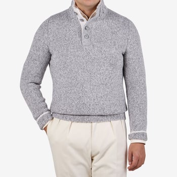 Gran Sasso Grey Melange Wool Quarter Button Sweater Front