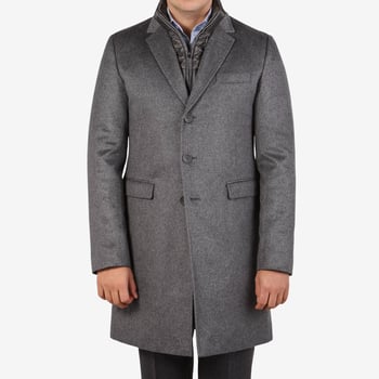 Herno Grey Melange Cashmere Technical Padded Coat Front
