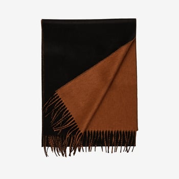 Johnstons of Elgin Dark Camel Black Two-Tone Cashmere Scarf Feature