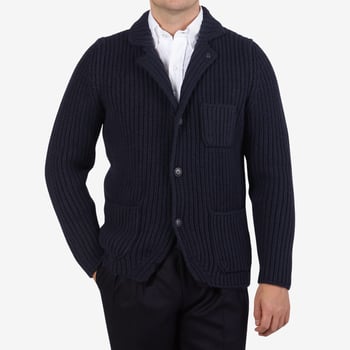 1Gran Sasso Navy Blue Chunky Knitted Wool Cardigan Front1