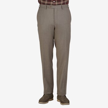 Canali Beige Wool Flannel Flat Front Trousers Front