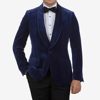 Lardini Blue Cotton Velvet Shawl Collar Dinner Jacket Front