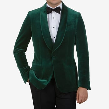 Lardini Green Cotton Velvet Shawl Collar Dinner Jacket Front