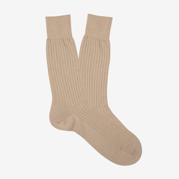 Pantherella Light Khaki Merino Wool Ribbed Ankle Socks Feature