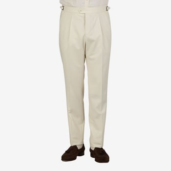 Studio 73 Off-White Wool Flannel Pleated Trousers Front
