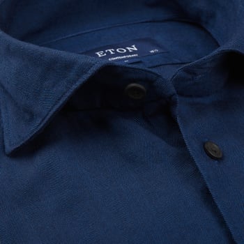 Eton Dark Blue Cotton Tencel Contemporary Shirt Open