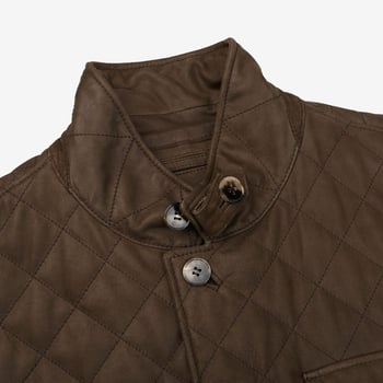 Werner Christ Olive Green Leather Quilted Lenny Jacket Collar