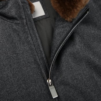 Canali Charcoal Grey Wool Fur Collar Blouson Open
