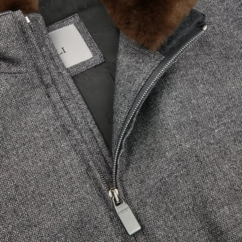 Canali Grey Melange Wool Fur Collar Blouson Open