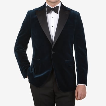 Oscar Jacobson Dark Blue Cotton Velvet Frampton Dinner Jacket Front