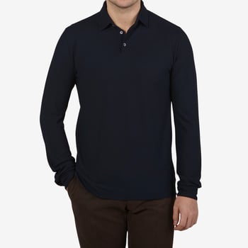 Zanone Navy Blue Ice Cotton LS Polo Shirt Front