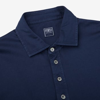 Fedeli Dark Blue Giza Organic Cotton Polo Shirt Collar1