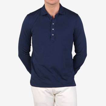 Fedeli Dark Blue Giza Organic Cotton Polo Shirt Front