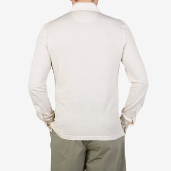 Fedeli Light Beige Cotton Linen Piquet Polo Shirt Back1