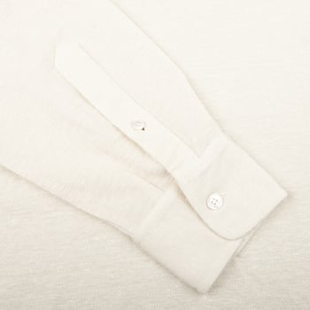 Fedeli Light Beige Cotton Linen Piquet Polo Shirt Cuff1