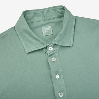Fedeli Light Green Giza Organic Cotton Polo Shirt Collar