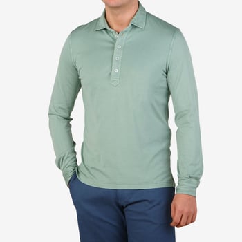 Fedeli Light Green Giza Organic Cotton Polo Shirt Front1