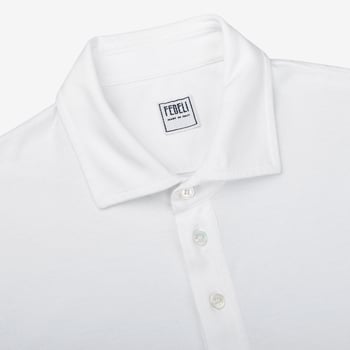 Fedeli White Giza Organic Cotton Polo Shirt Collar