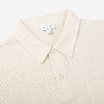 Sunspel Ecru White Cotton Riviera Polo Shirt Collar