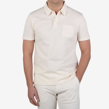 Sunspel Ecru White Cotton Riviera Polo Shirt Front