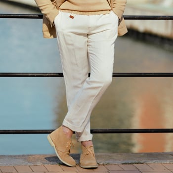 De Petrillo Dusty Beige Irish Linen Modello B Trousers Model