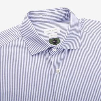 Glanshirt Blue Striped Cotton Oxford Cut-Away Slim Shirt Collar