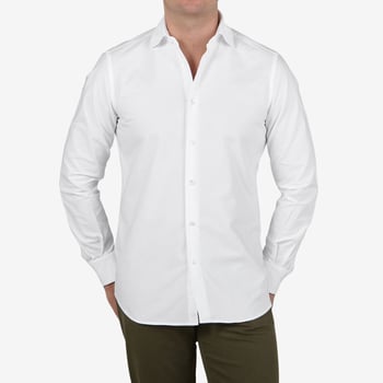 Glanshirt White Cotton Oxford Cut-Away Slim Shirt Front